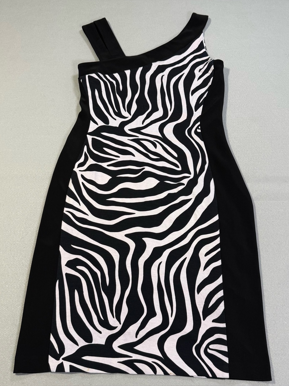 Joseph Ribkoff Dress Size 14 Black White Zebra Animal Print Asymmetrical Sheath
